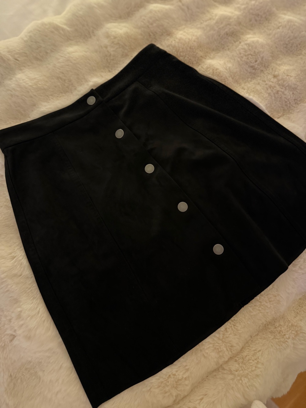 Wilfred Black Suede Mini Skirt with Silver Buttons
